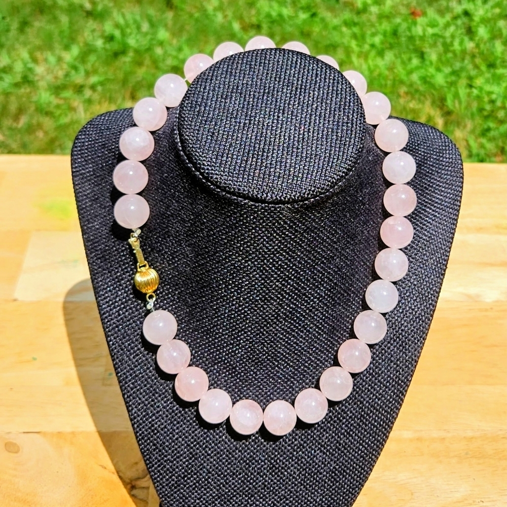 Vintage Rose Quartz Pink Beaded Chocker Necklace